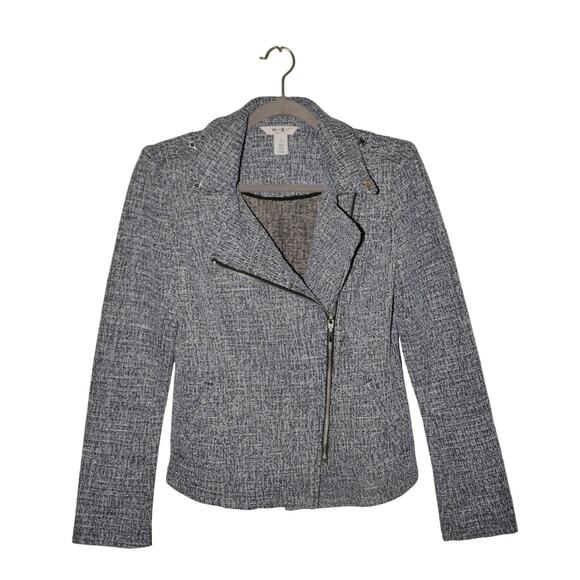 WHITE HOUSE BLACK MARKET $188 Blue Textured Boucle Moto Zip‎ Jacket Size 4 - Picture 3 of 5